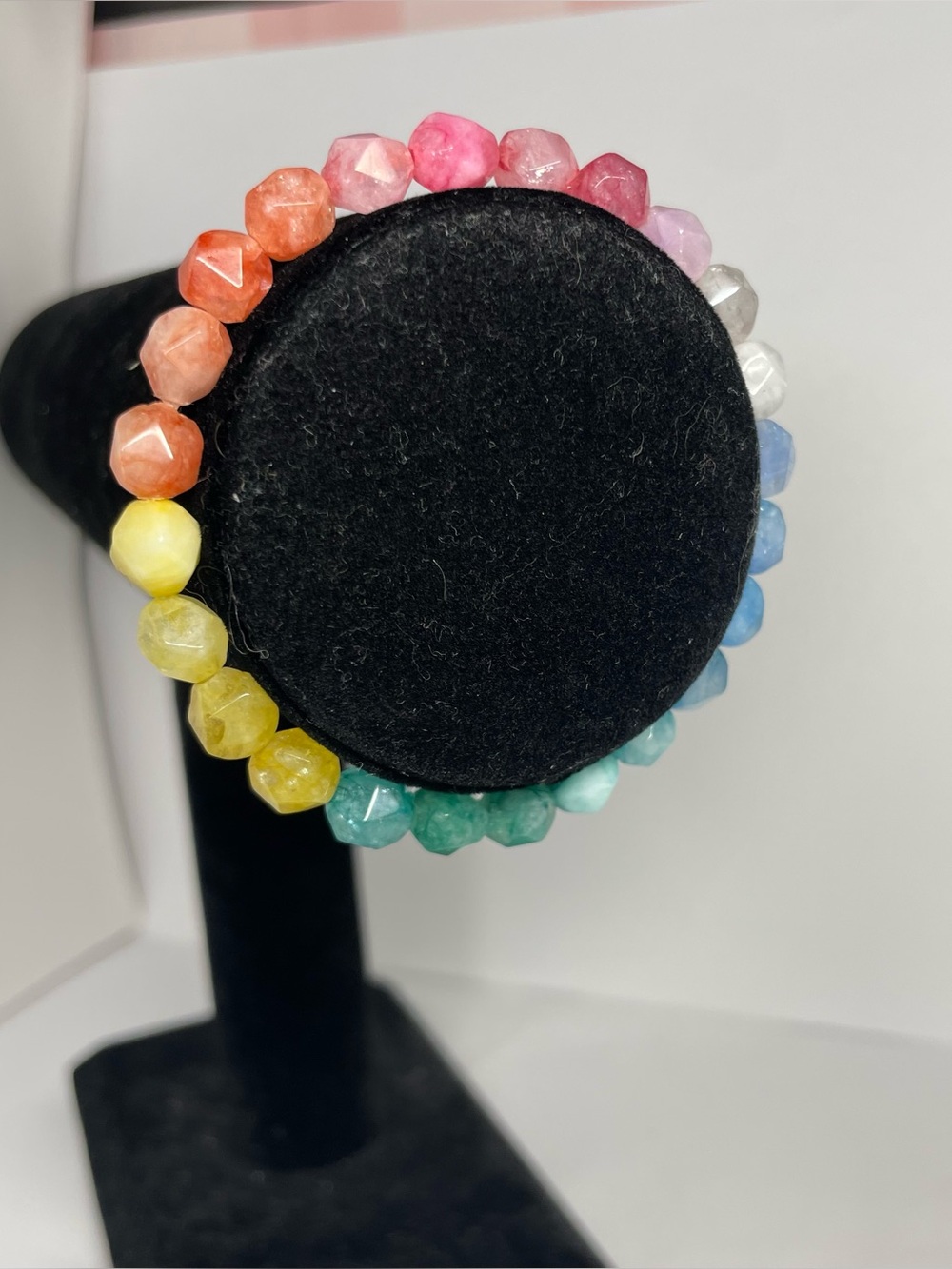 Rainbow Beaded Bracelet with Faceted Dyed Quartz Handmade 7.5”